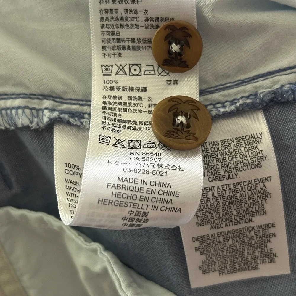 Tommy Bahama Shorts Mens 34 Blue Stripe Linen Chino Lightweight Casual 10 Inseam